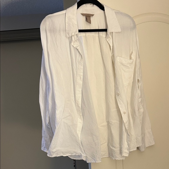 White Linen-Blend Button-Up Shirt - Picture 1 of 4